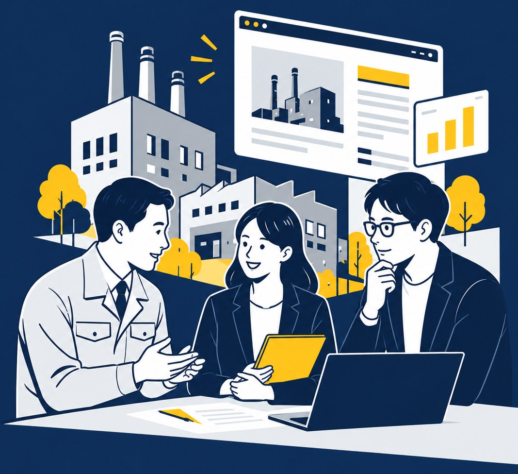 製造業の社長と担当者が打合せをしているイラスト